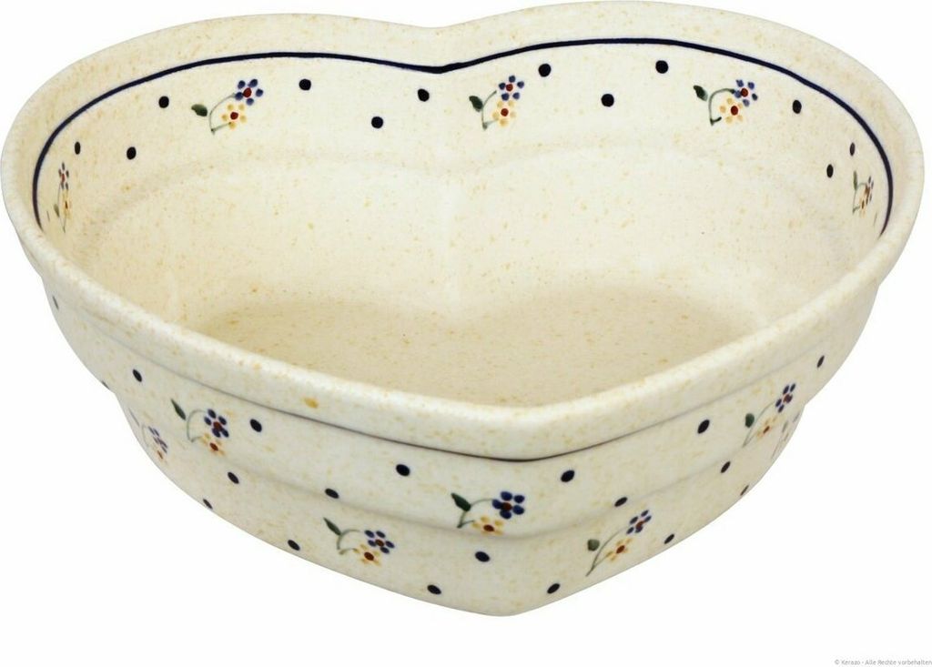 Original Bunzlauer Keramik 1,5 Liter Herzschüssel Deko Schale Herz Schüssel Motiv Backform 21,9cm x 7,7cm im Design 111