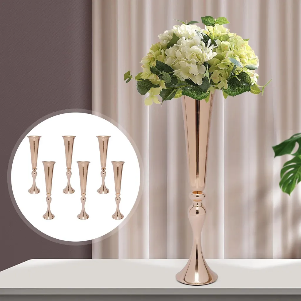 Support pour fleurs en métal doré robuste et moderne - Pack de 6 vases - 7