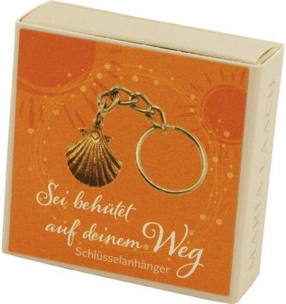 Schlüsselanhänger Jakobsmuschel, in Schachtel "Sei behütet auf deinem Weg"