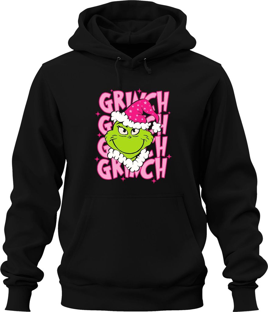 Grinch Weihnachten frech Geschenk grün rosa Santa Hut Retro Uni Hoodie Kapuzenpullover, Schwarz, XL