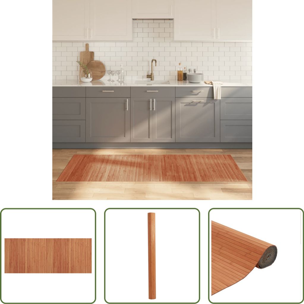 The Living Store Teppich Rechteckig Braun 80x200 cm Bambus Produktbild 