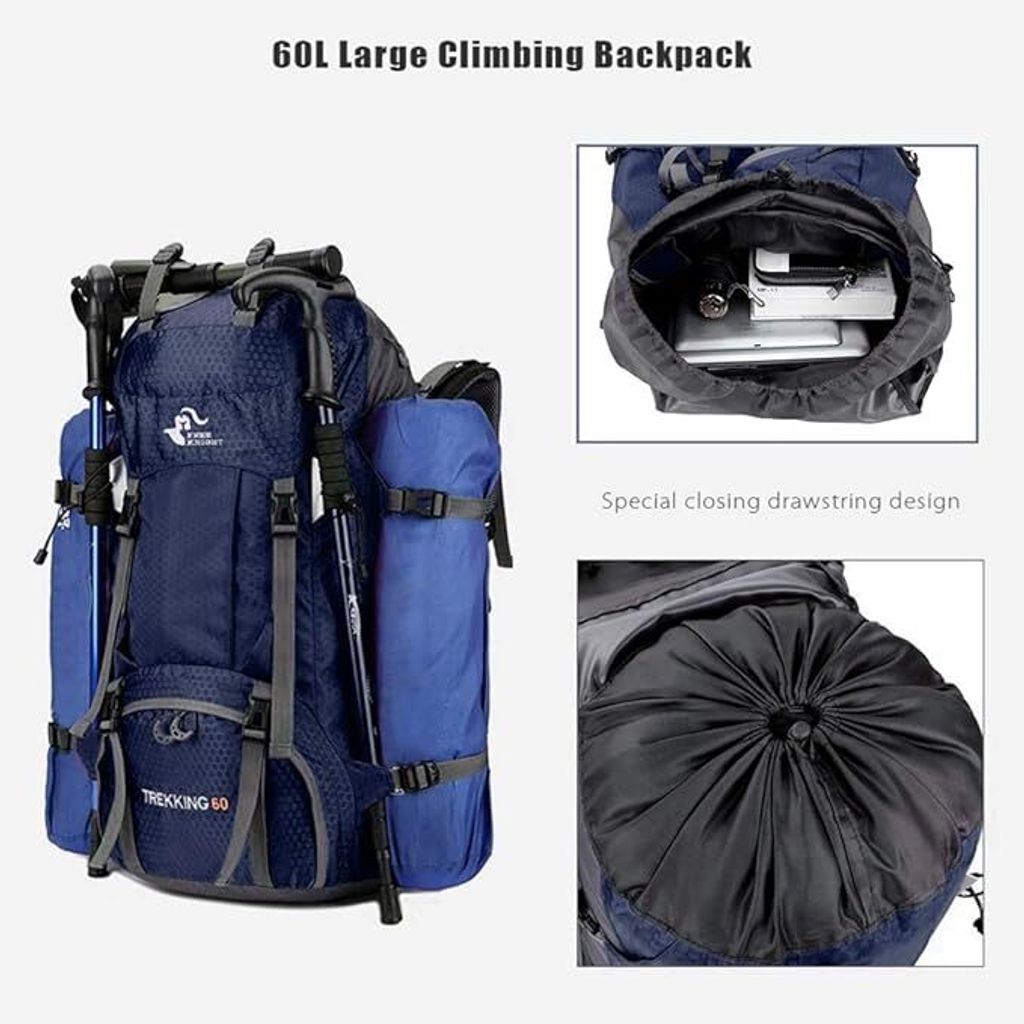 Wanderrucksack 50–60 L: Leichter, Wasserdichter Camping-Rucksack Mit Schuhfach & Atmungsaktivem Rücken