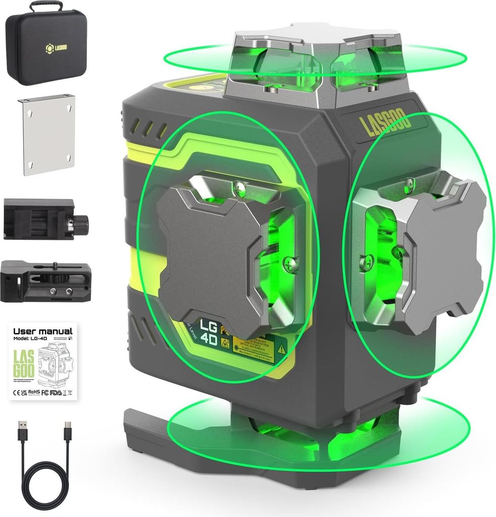 16 grüne Laserwasserwaage 4x360° - Selbstnivellierendes Werkzeug für Bau und Fotohänger