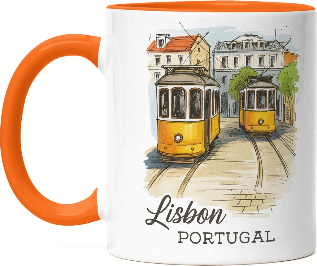 Lisbon Portugal Tasse Orange Geschenkidee Souvenir Urlaub Reise Lissabon Tram Portugal