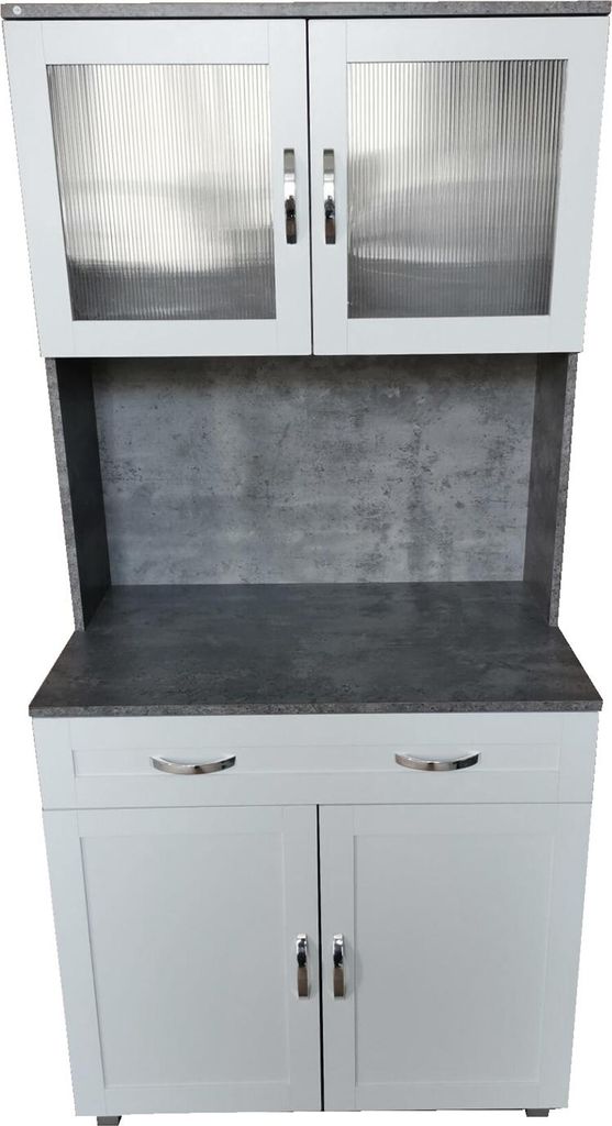 Küchenbuffet mit Glasteil Beton Weiß Blanca
