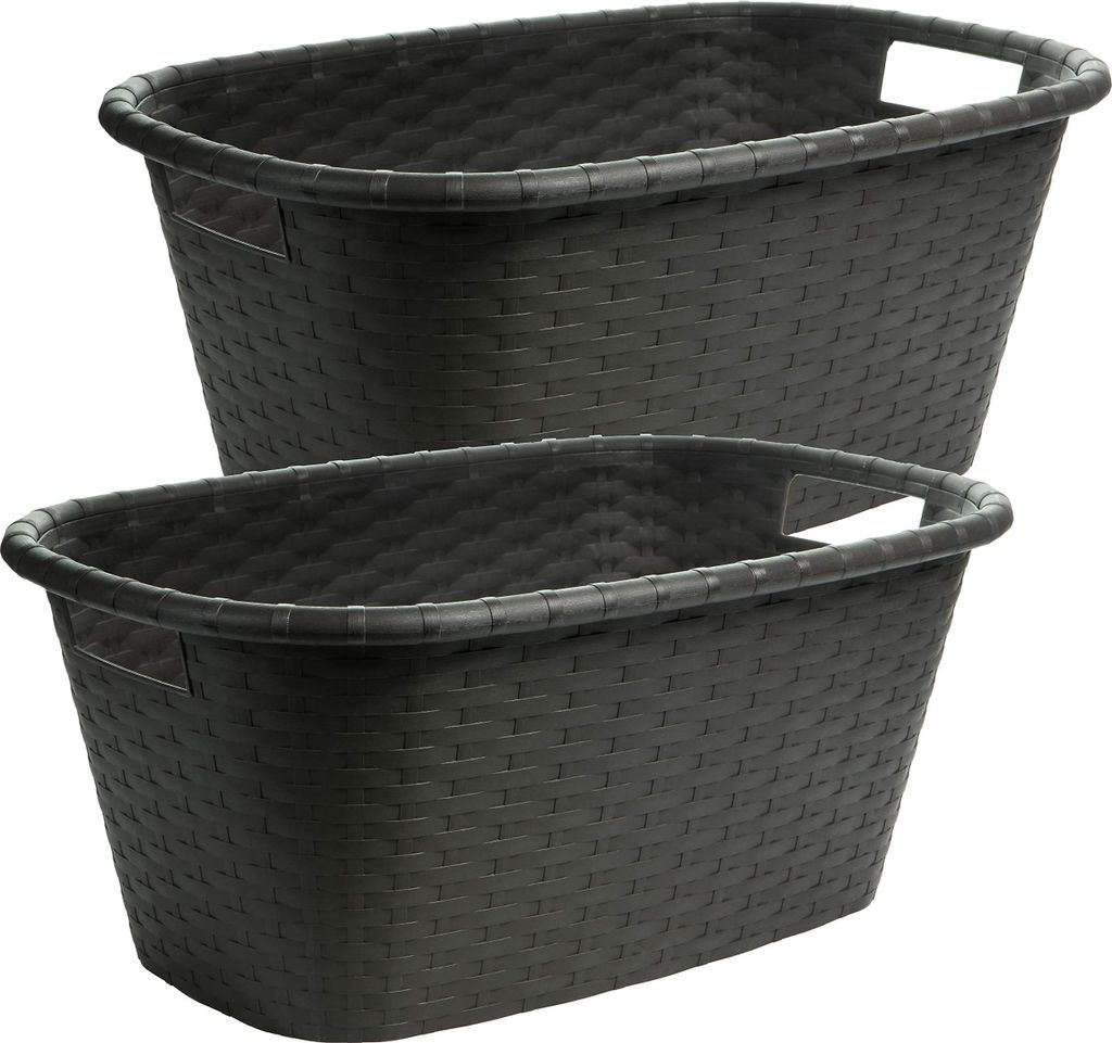 2er Set Wäschekorb schwarz robust mit Griffen Produktbild 