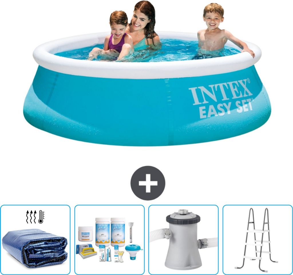 Intex runder aufblasbarer Easy Set-Pool – 183 x 51 cm – Blau – im Lieferumfang enthalten Sonnensegel - Wartungspaket - Filterpumpe für Schwi...