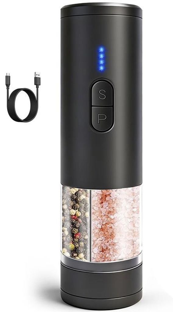 Gewürzmühle elektrisch 2in1 Salz Pfeffer Doppelfach, USB-C Produktbild 
