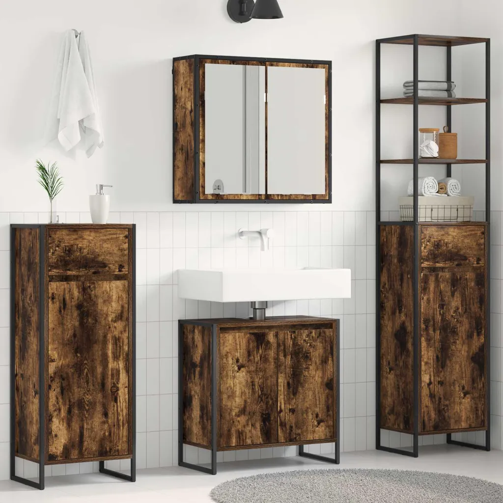 Ensemble de salle de bain chêne fumé : Rangement mural anti-humidité