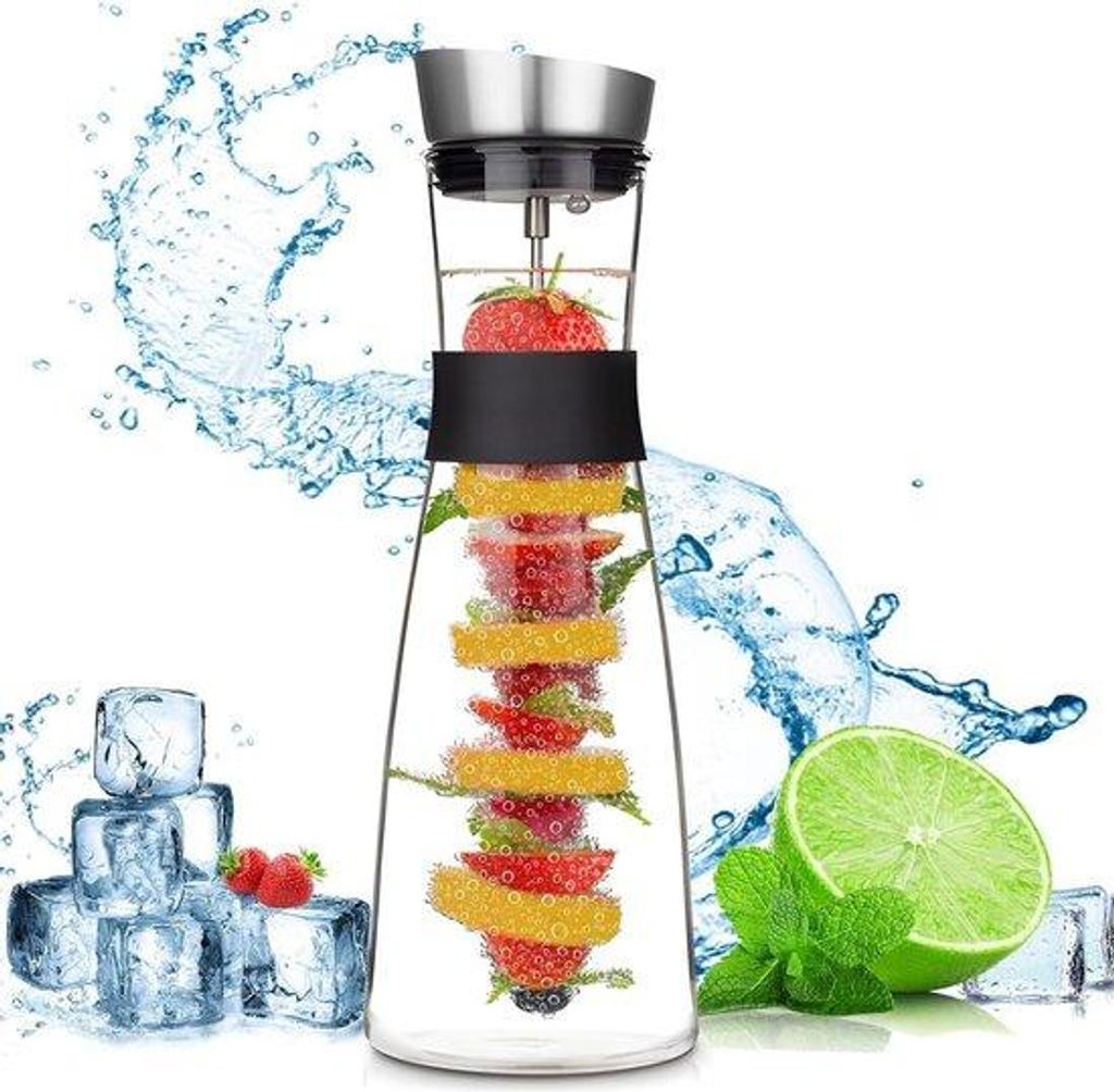 Gläserner Wasserbehälter - 15 Liter gläserner Flasche mit rostfreiem Stahldeckel - Fruchtsaftflasche mit abnehmbarem Verschluss für kaltes hei...