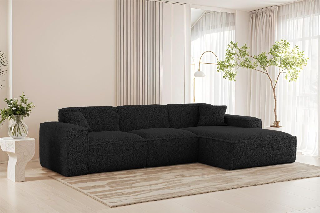 Ecksofa Designersofa CELES PREMIUM in Stoff Sven Schwarz Ottomane Rechts