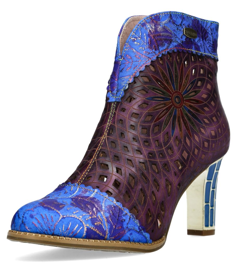 Laura Vita Damen Stiefelette aus Leder mehrfarbig mit Lochmuster Alcbaneo 039, Größe:39 EU, Farbe:Blau