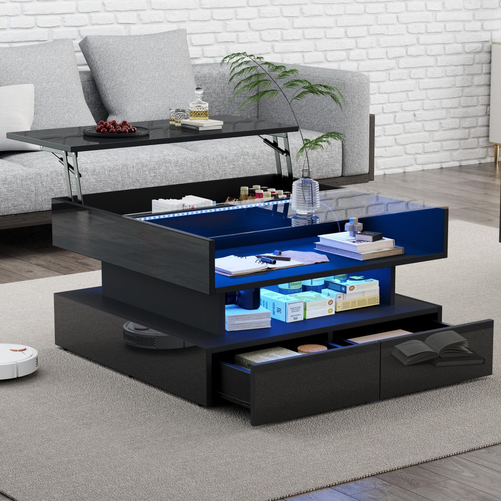 okwish Table basse relevable avec rangement caché, finition Image du produit 