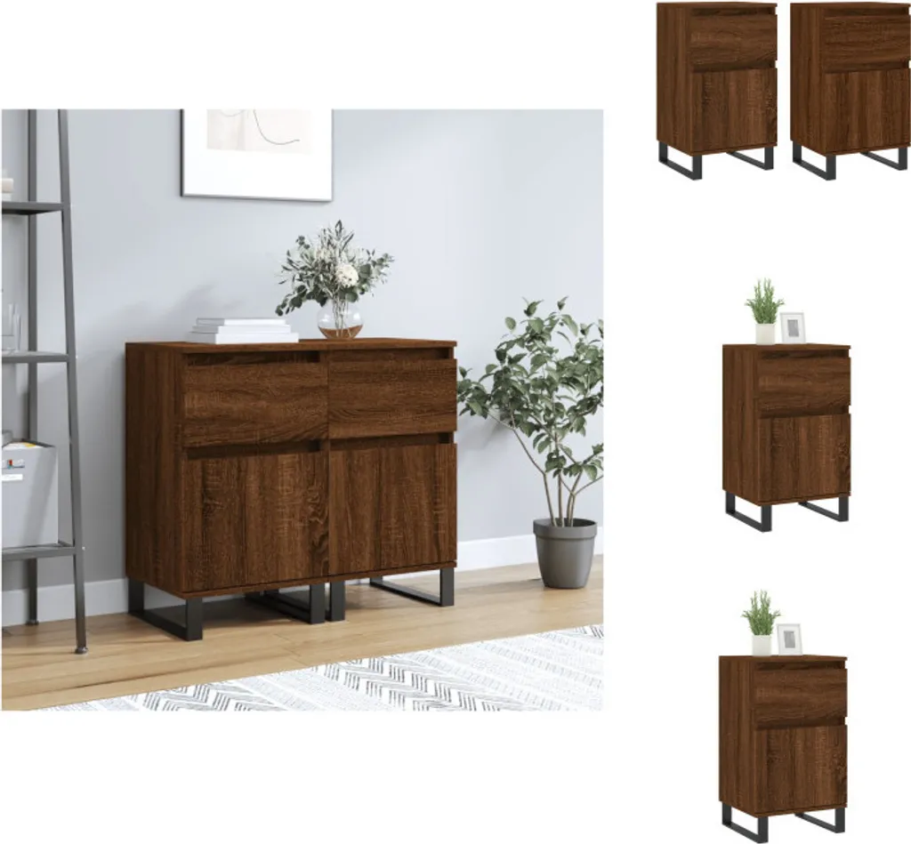 Meuble de Rangement Bas 2 pcs Chêne Brun 40 cm pour Salon et Chambre