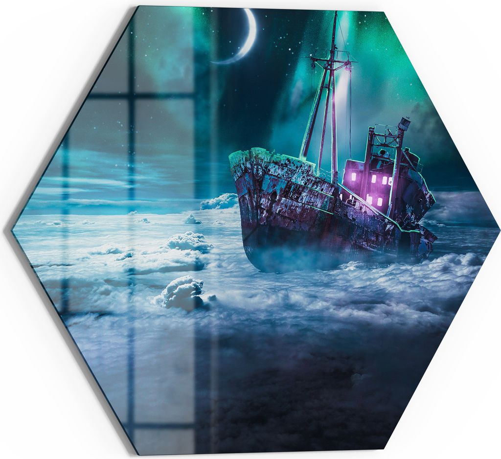 DEQOART Magnettafel Glas 55x48 cm 6-eckig 'Himmelssegler' beschreibbar Whiteboard Küche