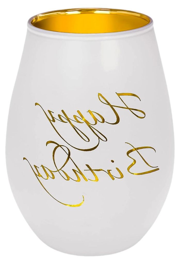 Windlicht für den Geburtstag, Teelichthalter in Weiß und Gold mit Happy Birthday Gravur, Elegante Teelichtgläser für die Tischdekoration, Windl...