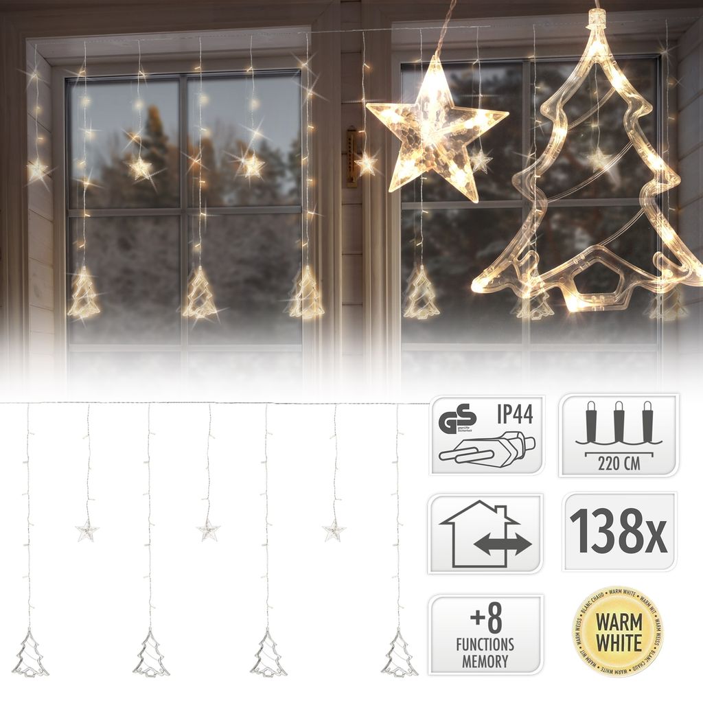 ECD Germany LED Lichtervorhang 2,2m mit 138 LEDs Warmweiß Produktbild 