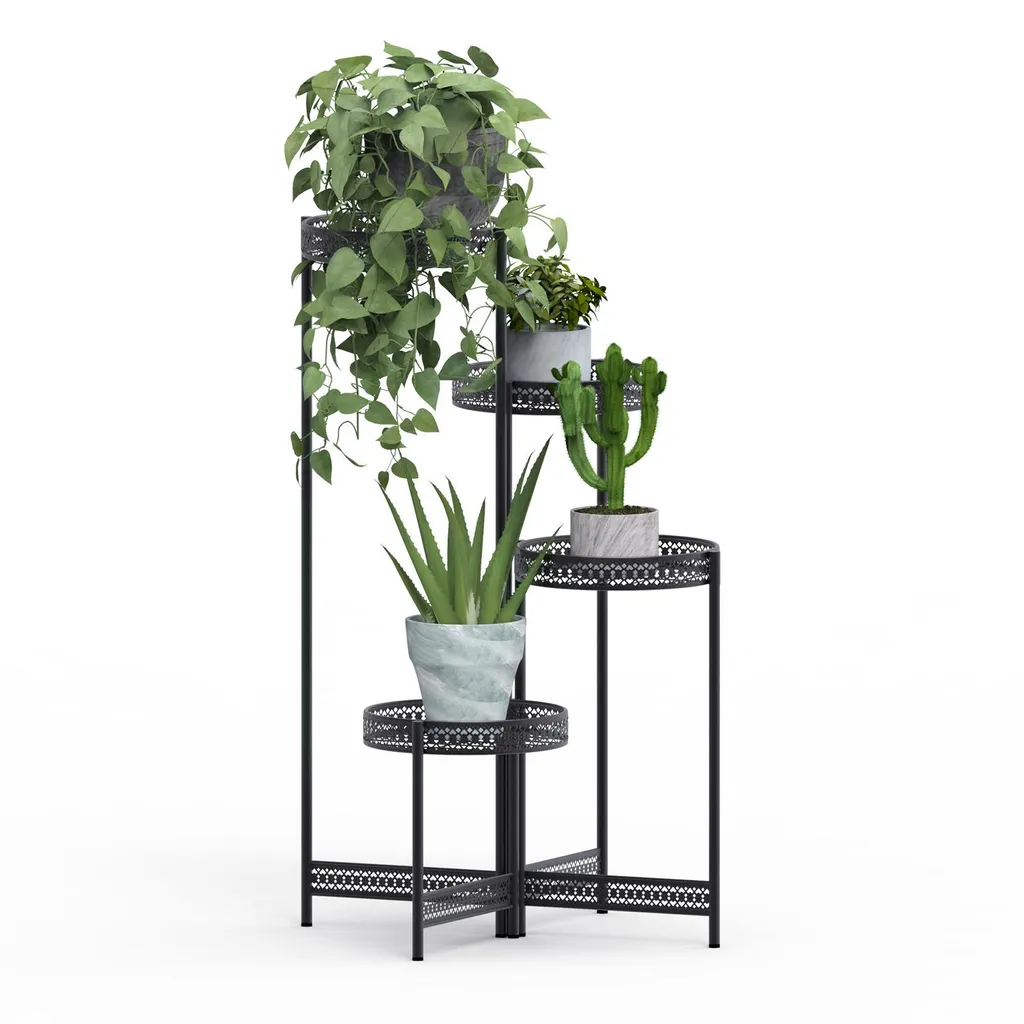 Étagère à fleurs FATIVO en métal noir, porte-plante escalier 53x90 cm