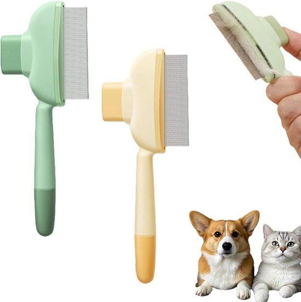 Selbstreinigendes Floh-Kamm-Set für Haustiere, 2-teilig, Haarentferner