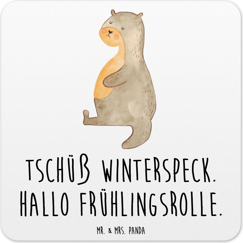 Mr. & Mrs. Panda Getränkeuntersetzer Otter Bauch 6er Set - Weiß - Geschenk, Seeotter See, Winterspeck, Sportmuffel, Untersetzer Gläser, Coaster,...