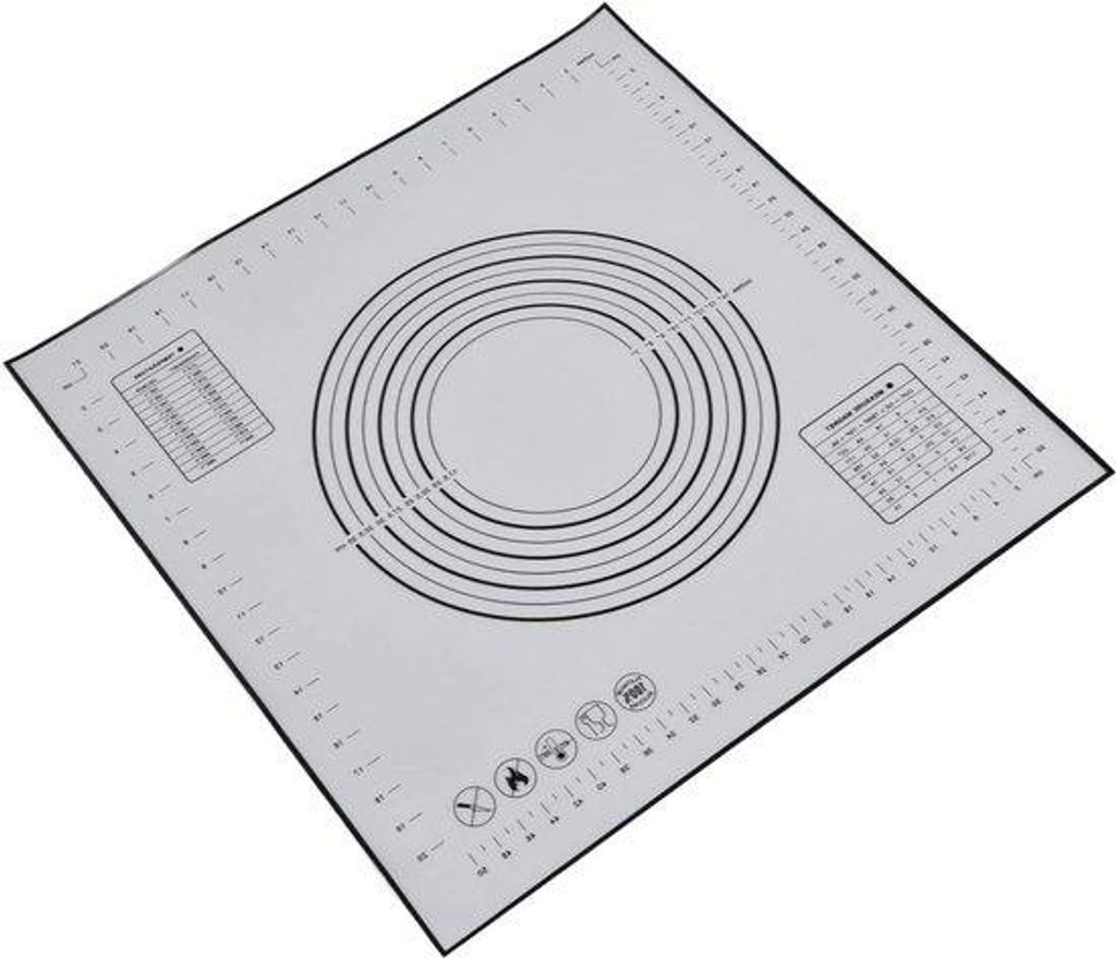 Backmatte 60 x 60 cm – Silikon-Fondantmatte mit Maßangaben zum Ausrollen und Backen von Teig (schwarz)