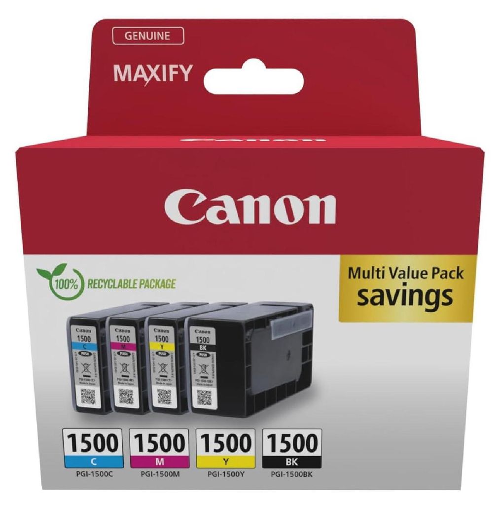 Canon PGI-1500 BK/C/M/Y Multipack - 4 opakowania - Czarny, Zdjęcie produktu 