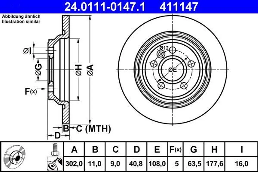 Disque de frein pour entretien Volvo S60 et V60 - Remplacement OE ATE