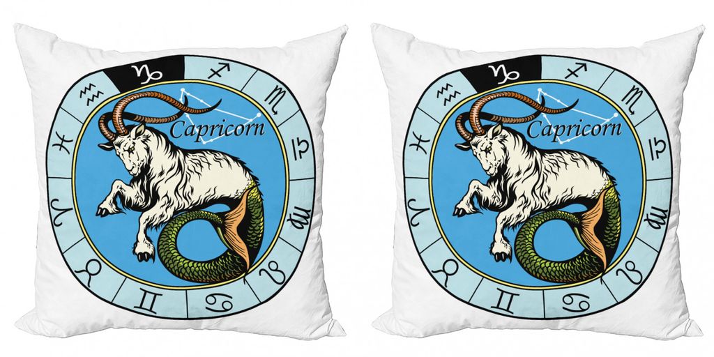 ABAKUHAUS Astrologie Kissenbezug Set (2Stück), Alte Illustration Steinbock Ikone Mit Zeichen Mythologie Grieche Saturn Design, 45x45cm, Mehrfarbig