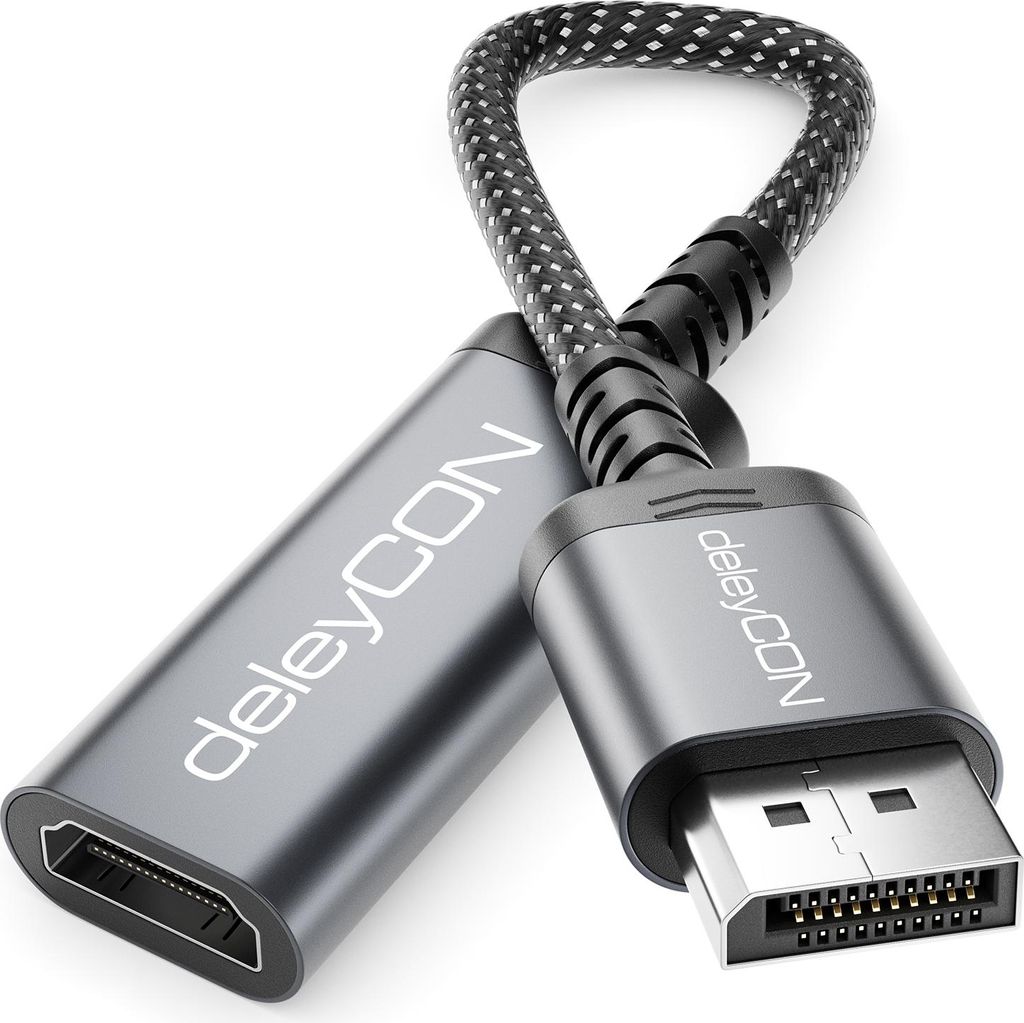 deleyCON DisplayPort zu HDMI Adapter (Für HDMI Monitor/TV/Beamer) - Unidirektional - (1080p@120Hz / 1440p@60Hz / 4K@30Hz) für Display-Port Comput...