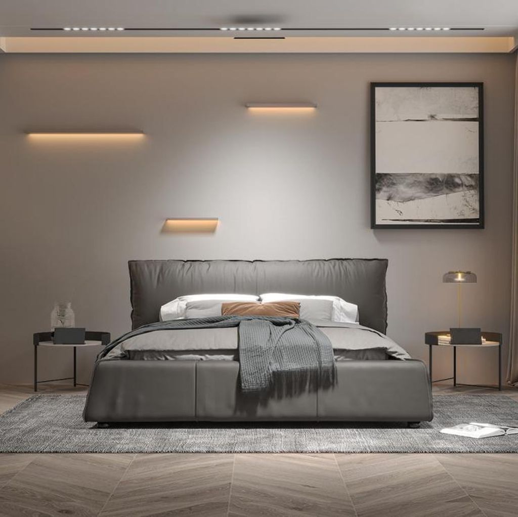 Graues Schlafzimmer Bett Designer Doppelbett Holzgestell Neues Lederbett