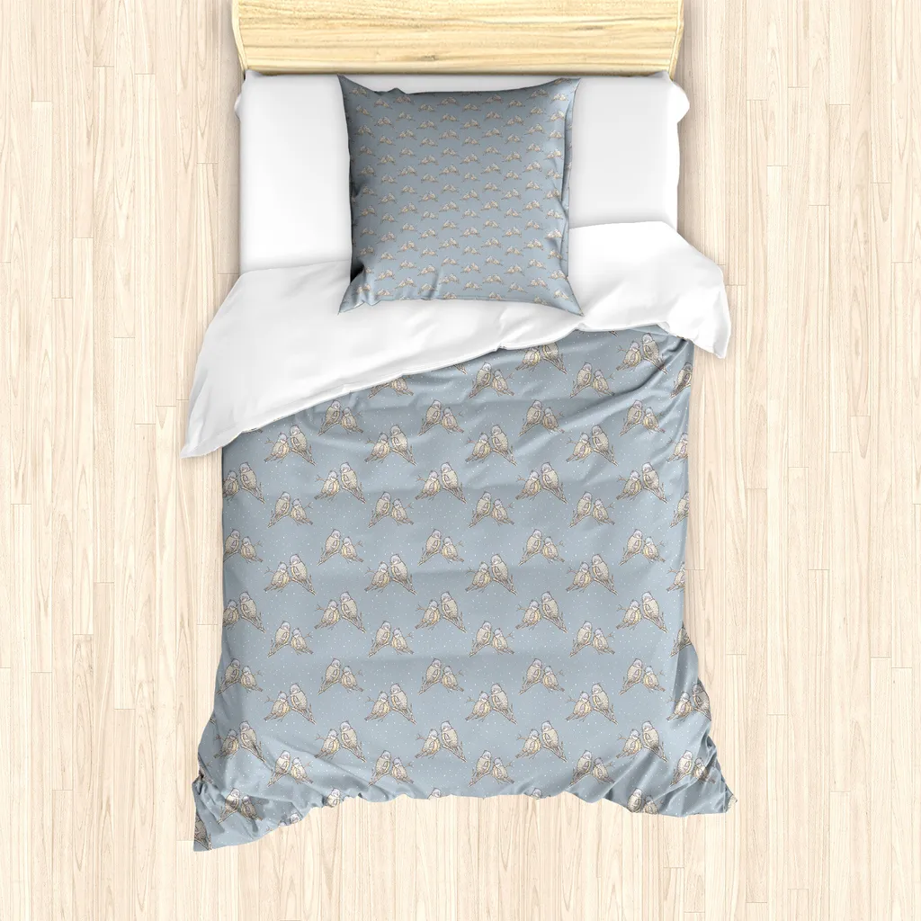 Set Copripiumino Singolo ABAKUHAUS Uccellini e Pois Blu e Grigio 135x200