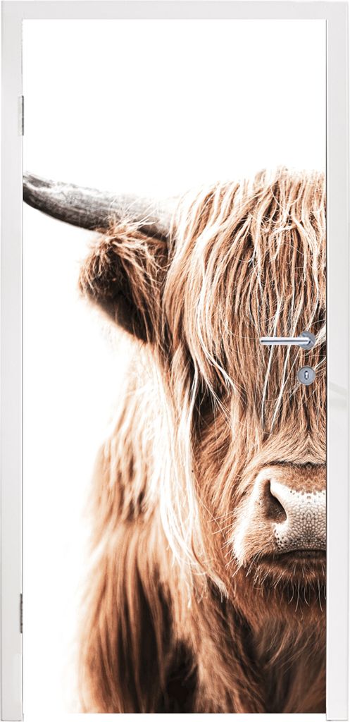 MuchoWow Türtapete Selbstklebende Türfolie Schottischer Highlander - Kuh - Tiere 85x215 cm Türposter Türaufkleber Klebefolie Türklebefolie -...