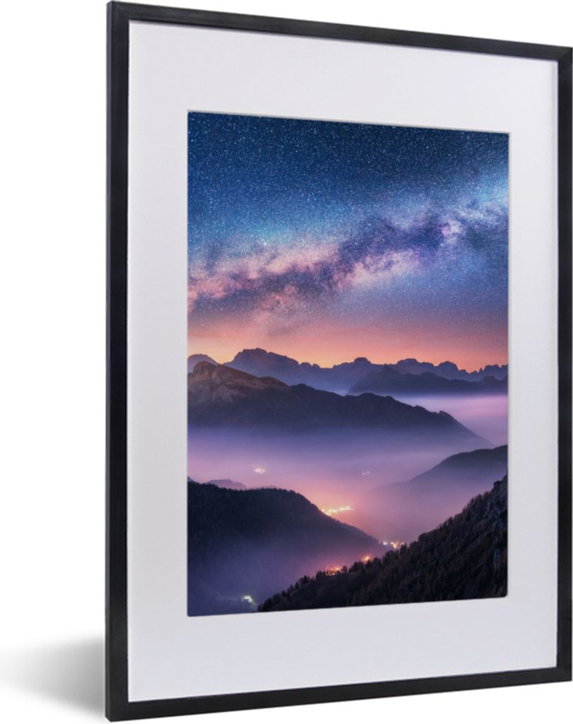 MuchoWow® Gerahmtes Poster Berge - Sternenhimmel - Nebel Produktbild 