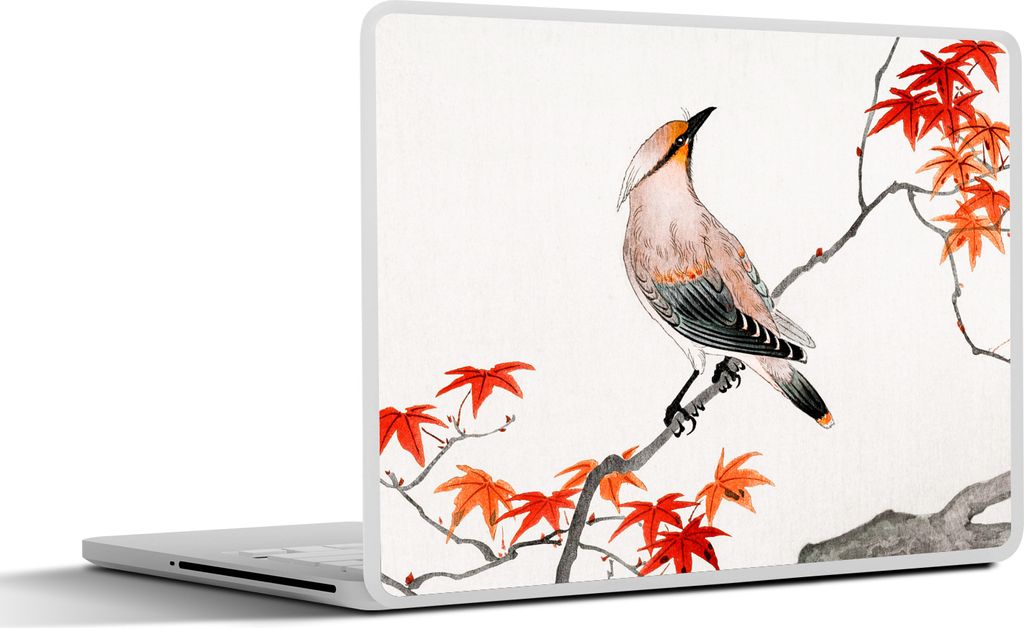 MuchoWow Laptop Aufkleber Sticker Cover Vogel - Baum - Japanischer Ahorn - Vintage - Skandinavisch 32.5x23.5 cm - Sticker für Laptop - Selbstkle...