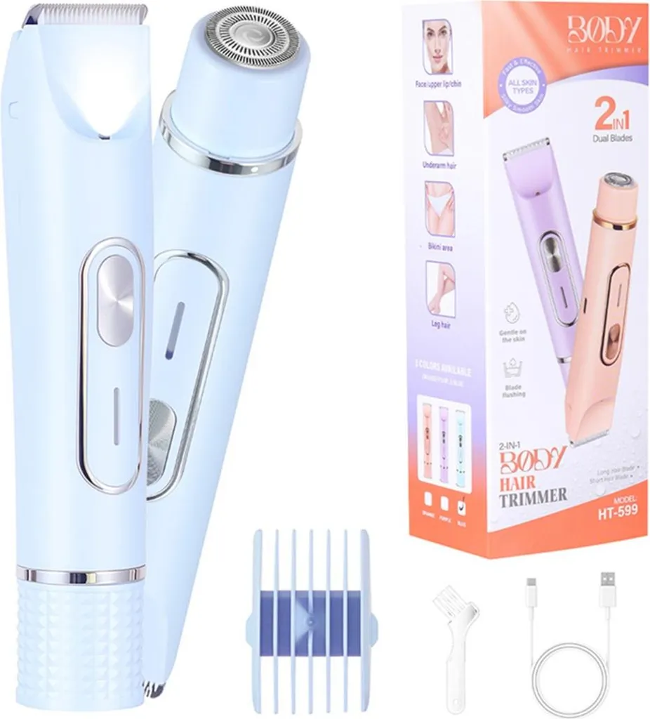 INF Rasoio Elettrico 2-in-1 Doppia Testina & Rifinitore Bikini - Portatile Blu