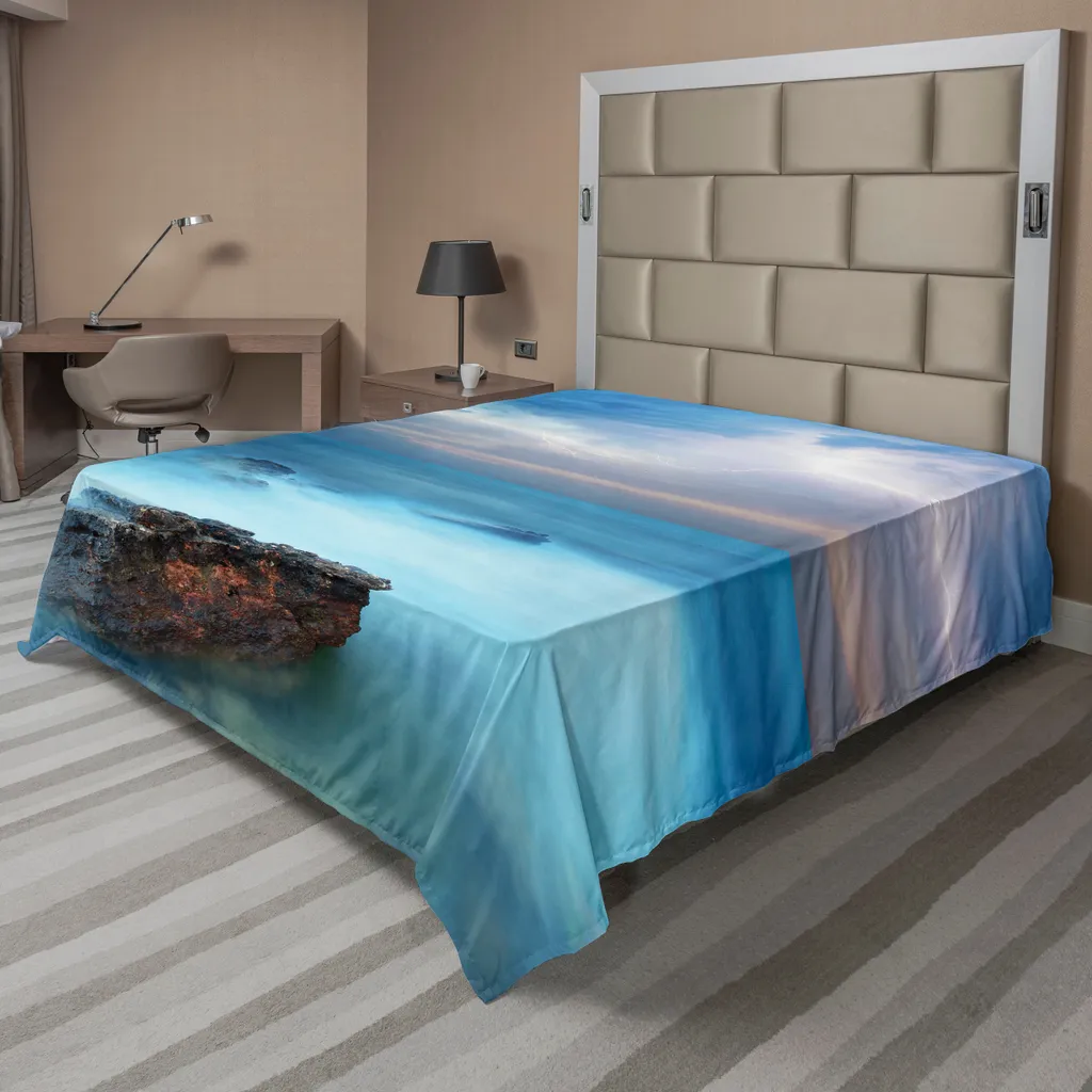 Drap de Lit Plat 275x260 cm sans Repassage Motif Mer Turquoise et Orage