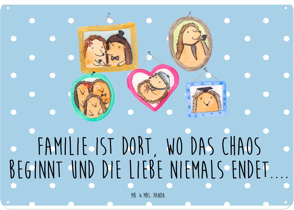 Mr. & Mrs. Panda Schild Igel Familie DIN A4 - Blau Pastell - Geschenk, Retro Blechschild, Liebe, Mama, Muttertag, tafel, Bilder, Wandbild, Türschi...