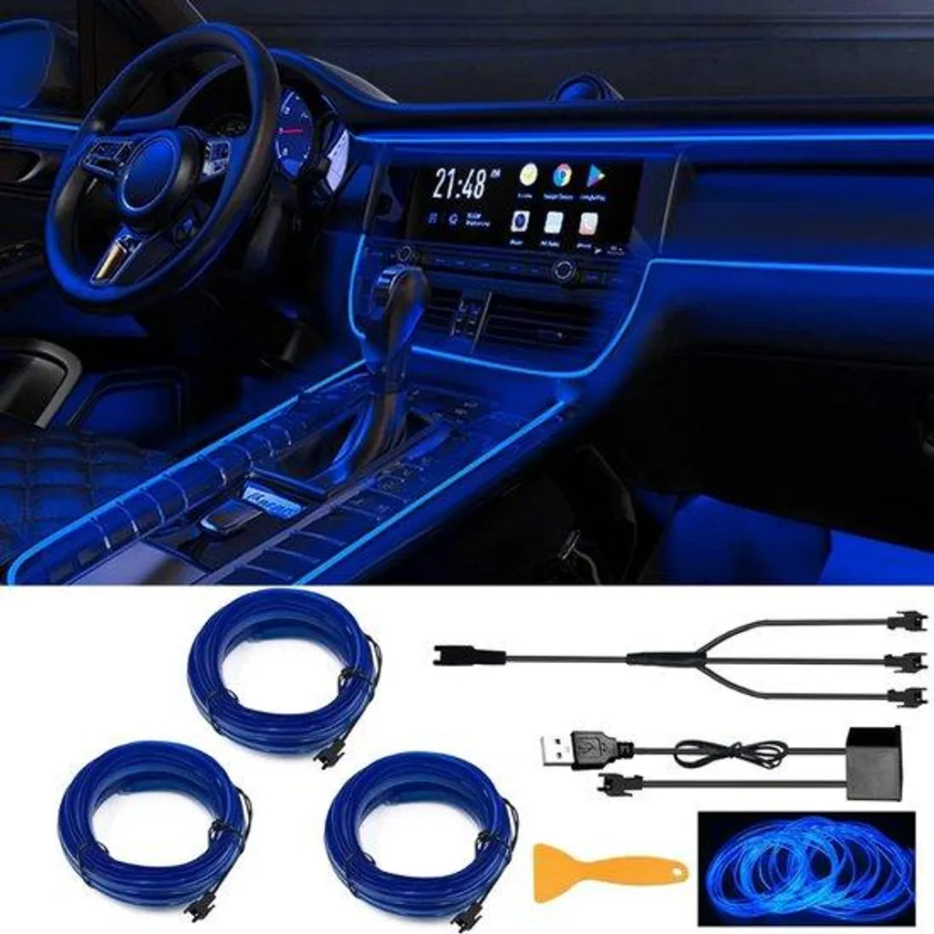 Éclairage intérieur de voiture 12V métallique argenté flexible