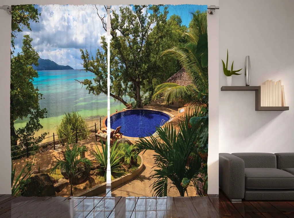 ABAKUHAUS Rideau Tropical Rustique 280 x 225 cm Vert Bleu Brun Pâle