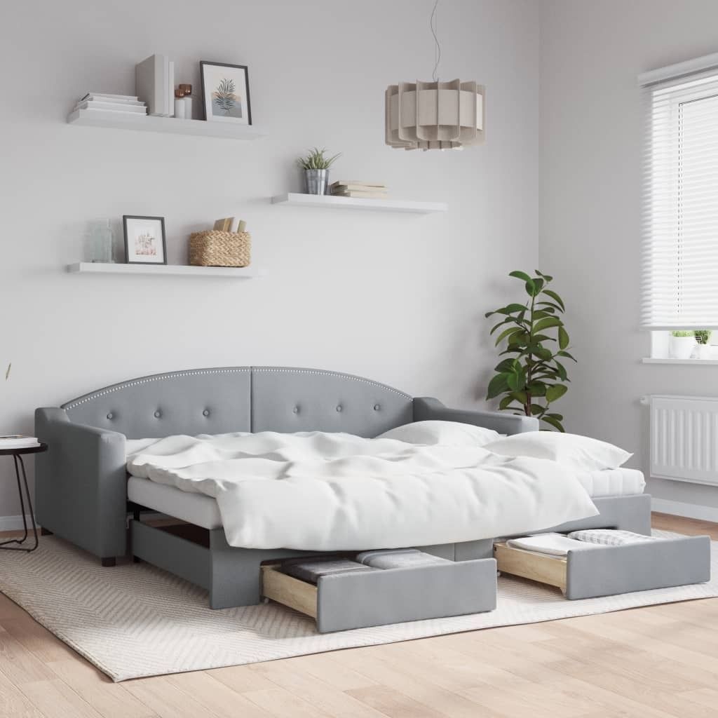 Maison Exclusive - Tagesbett Ausziehbar mit Schubladen Hellgrau 90x190 cm Stoff