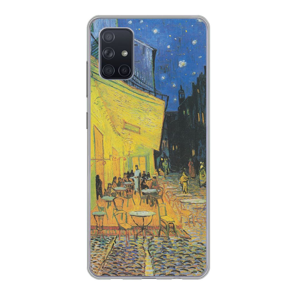 MuchoWow Handyhülle Schutzhülle Hülle für Samsung Galaxy A71 Caféterrasse bei Nacht - Vincent van Gogh Silikon Softcase Handy Hülle - Karte...