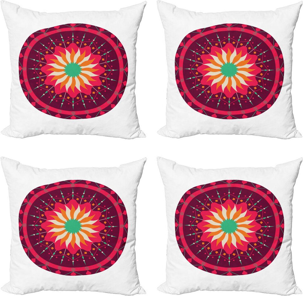 ABAKUHAUS Blumen-Mandala Kissenbezug Set (4 Stück), Naher Osten Entwurf, Moderner Doppelseitiger Digitaldruck, 60 cm x 60 cm, Mehrfarbig