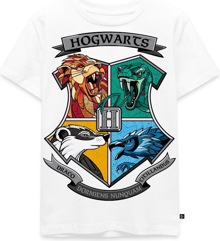 Spreadshirt Harry Potter Hogwarts Logo Tiere Der Häuser Kinder Premium T-Shirt, 98/104 (2 Jahre), Weiß