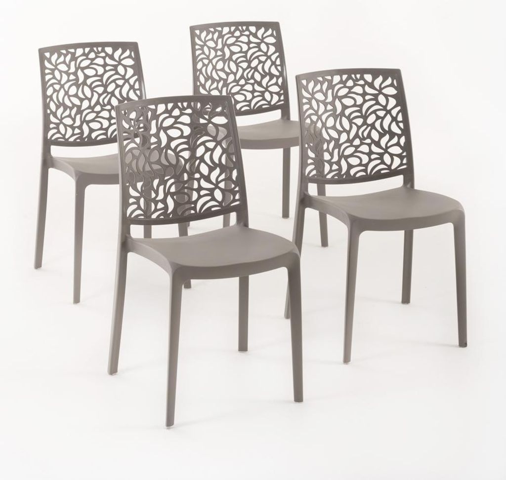 4er-Set stapelbare Stühle aus Polypropylen mit Glasfasern für Außenbereich und Garten, Bar und Restaurant, Küche modernes Design - ANNA - Taube...
