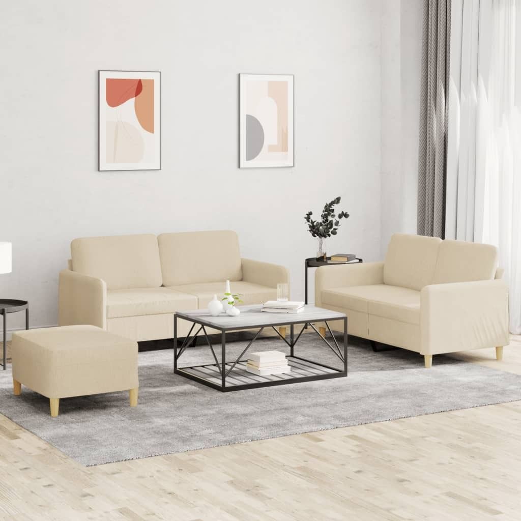 Möbel 3-tlg. Sofagarnitur mit Kissen Creme Stoff - Klassische Sofas 3202096