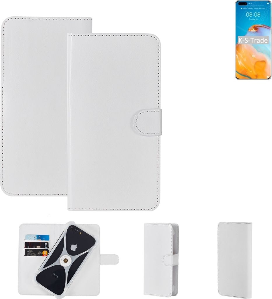 K-S-Trade Handy Hülle Schutz Hülle kompatibel mit Huawei P40 Pro Cover Case Bookstyle Bumper weiß 1x