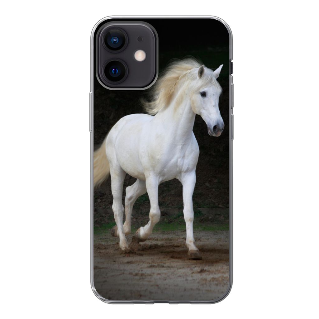 MuchoWow Handyhülle Schutzhülle Hülle für iPhone 12 Pferde - Sand - Dunkel Silikon Softcase Handy Hülle - Schutzhülle