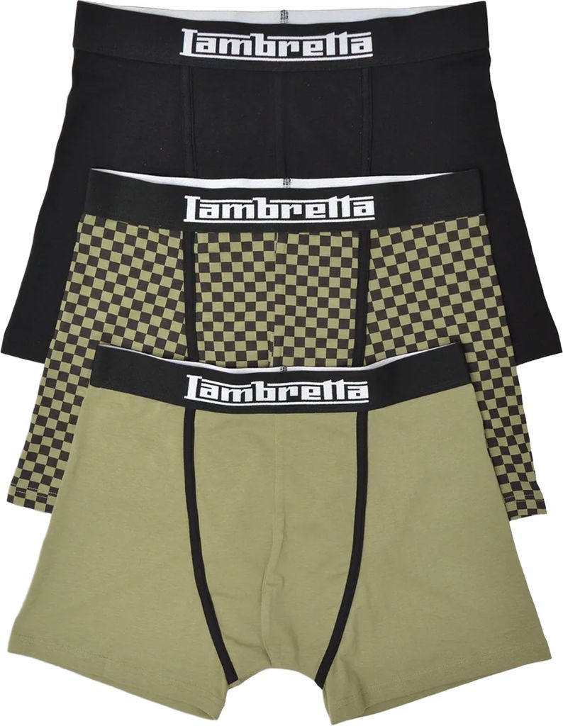 Lambretta - Boxershorts für Herren(3er-Pack) LB232 (M) (Khakigrün/Schwarz)