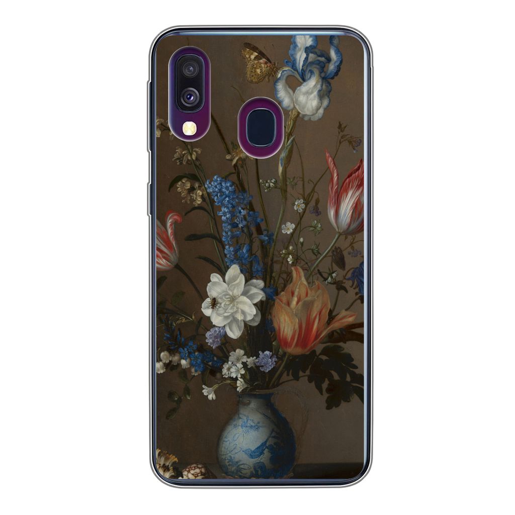 MuchoWow Handyhülle Schutzhülle Hülle für Samsung Galaxy A40 Blumen in einer Wan-Li-Vase und Muscheln - Gemälde von Balthasar van der Ast Si...