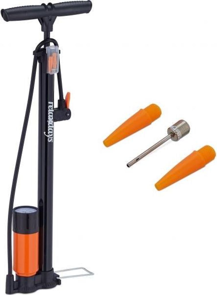 Standpumpe 62.2cm mit Manometer, Doppelpumpenkopf & 3 Adaptern für alle Ventilarten